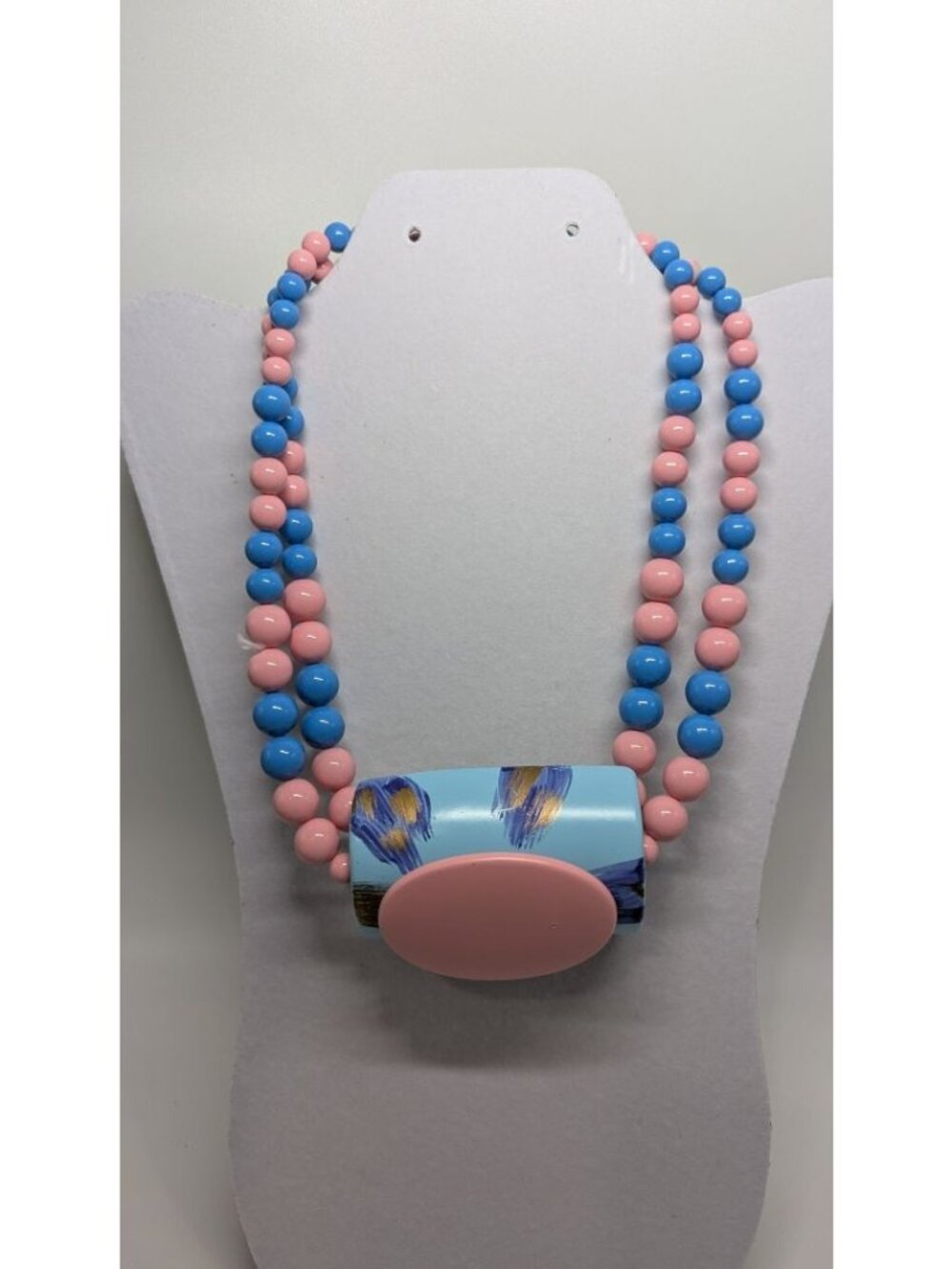 Vintage Pink/Blue Beaded Oval Statement Necklace